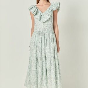 English Factory Multicolored Asymmetrical Ruffled Maxi Dress